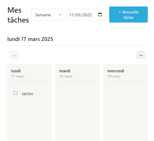 Vue de la liste de tâches